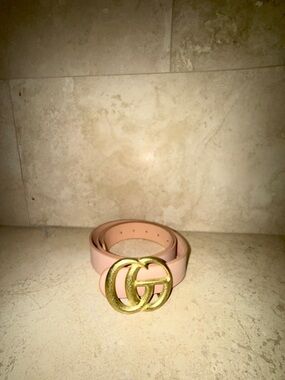 Blush/Tan  Leather Belt with Gold Buckle